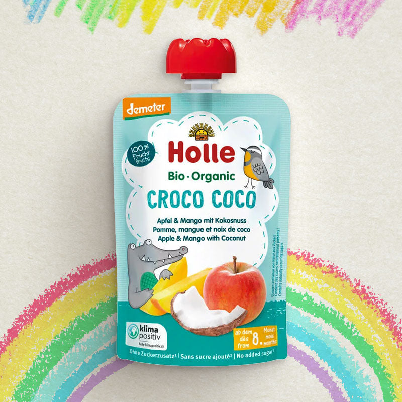Holle Croco Coco Fruit Puree Pouch – Apple & Mango with Coconut